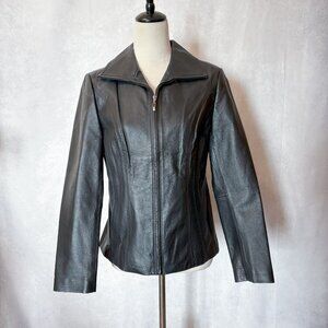 East 5th Womens Leather Jacket Fitted Zip Front Blazer Coat Size SP